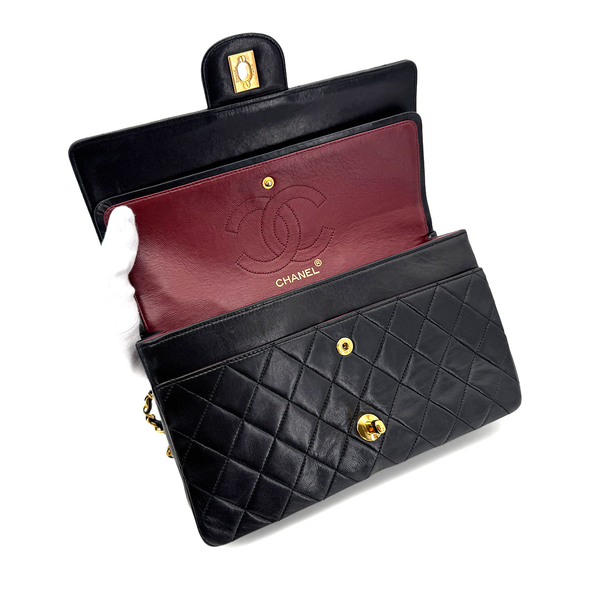 CHANEL VINTAGE CLASSIC FLAP MEDIUM CHAIN SHOULDER BAG BLACK LAMB SKIN 90287882