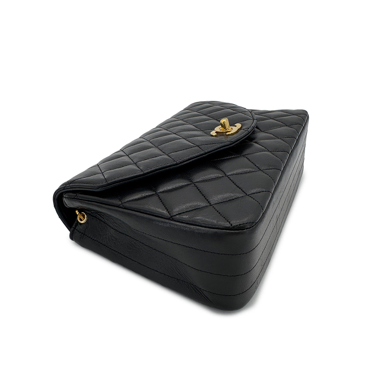 CHANEL VINTAGE MATELASSE HALF MOON CHAIN SHOULDER BAG BLACK LAMB SKIN 90287883