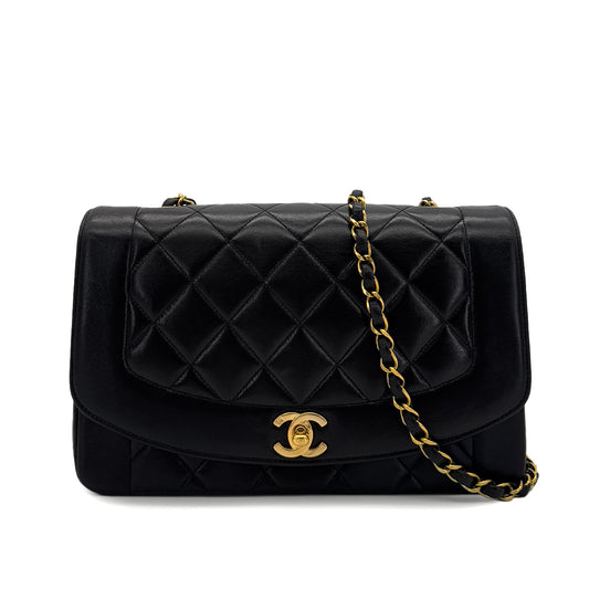 CHANEL VINTAGE DIANA MEDIUM CHAIN SHOULDER BAG BLACK LAMB SKIN 90287885