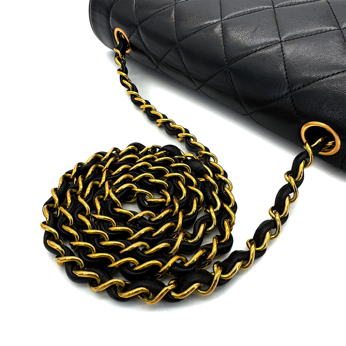 CHANEL VINTAGE DIANA MEDIUM CHAIN SHOULDER BAG BLACK LAMB SKIN 90287885