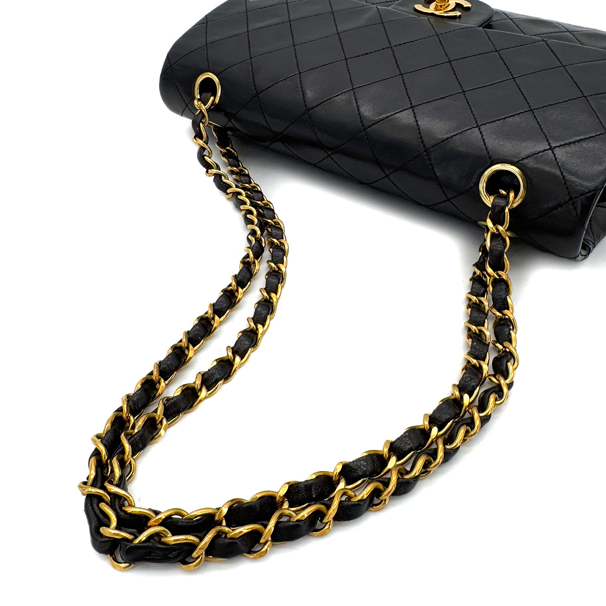 CHANEL VINTAGE CLASSIC FLAP MEDIUM CHAIN SHOULDER BAG BLACK LAMB SKIN 90287886