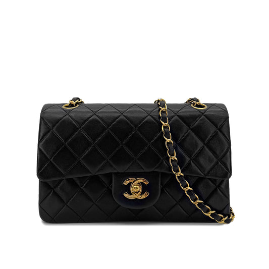 CHANEL VINTAGE CLASSIC FLAP SMALL CHAIN SHOULDER BAG BLACK LAMB SKIN 90287888