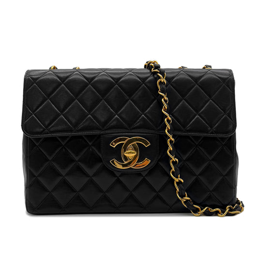 CHANEL VINTAGE JUMBO MATELASSE 30 CHAIN SHOULDER BAG BLACK LAMB SKIN 90287890