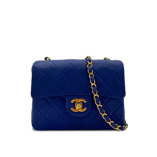 CHANEL VINTAGE MINI SQUARE 17 CHAIN SHOULDER BAG BLUE LAMB SKIN 90287892