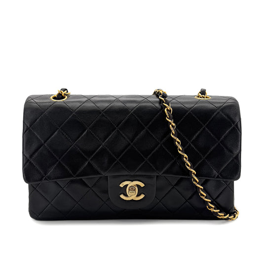 CHANEL VINTAGE CLASSIC FLAP MEDIUM CHAIN SHOULDER BAG BLACK LAMB SKIN 90287893