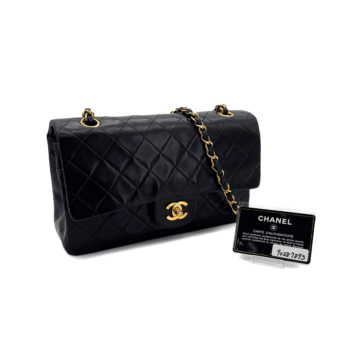 CHANEL VINTAGE CLASSIC FLAP MEDIUM CHAIN SHOULDER BAG BLACK LAMB SKIN 90287893