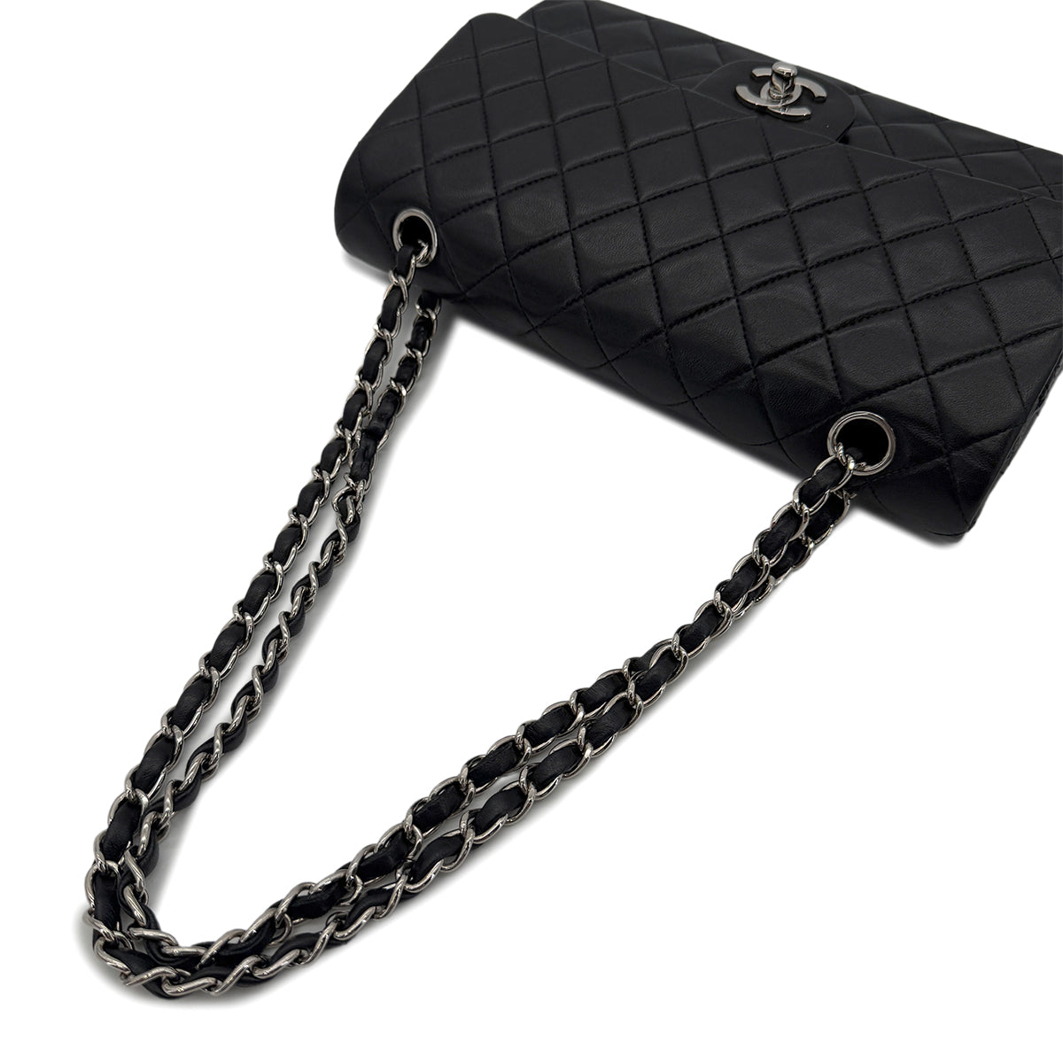 CHANEL VINTAGE CLASSIC FLAP MEDIUM CHAIN SHOULDER BAG BLACK LAMB SKIN 90287894