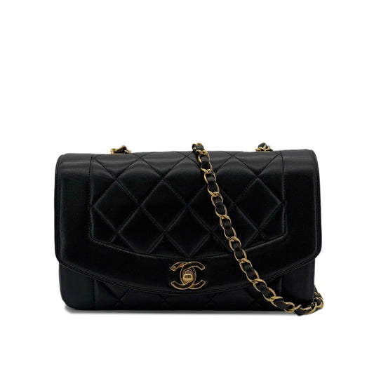 CHANEL VINTAGE DIANA SMALL CHAIN SHOULDER BAG BLACK LAMB SKIN 90287897