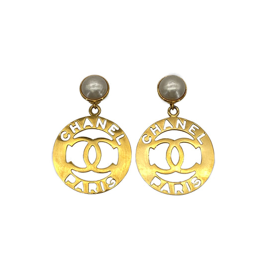 CHANEL VINTAGE EARRINGS COCOMARK LOGO FAKEPEARL SWING ACCESSORY 90287903