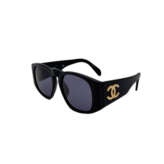 CHANEL VINTAGE SUNGLASSES COCOMARK BLACK GOLD EYEWEAR 90287907