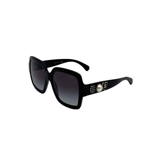 CHANEL SUNGLASSES CAMELLIA FAKEPEARL HEART COCOMARK BLACK EYEWEAR 90287908