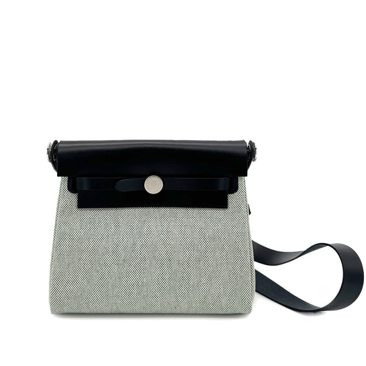 HERMES HER BAG ZIP 20 MINI VERT MOYEN BLACK VACHE HUNTER TOILE MILITAIRE SHOULDER BAG K 90287998