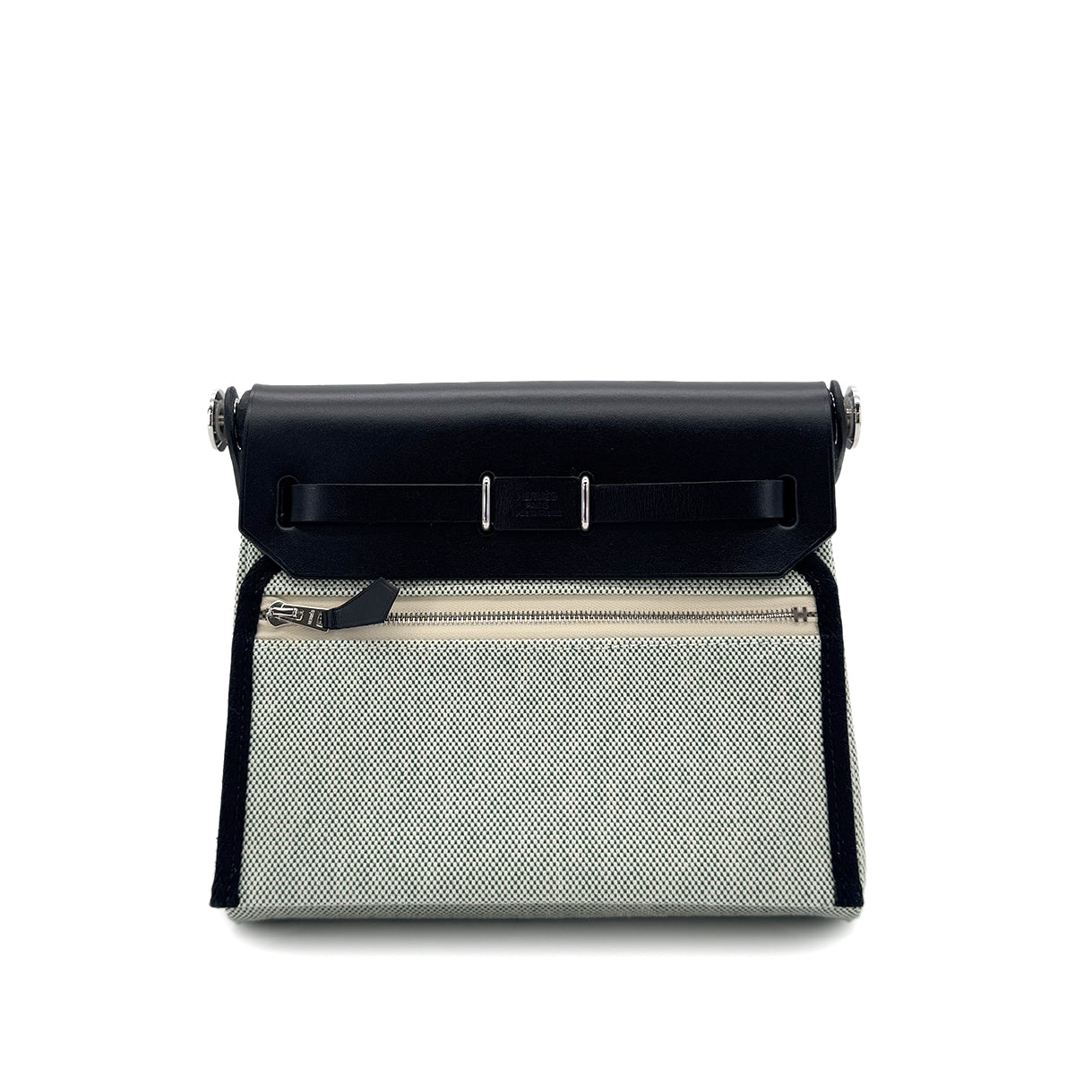 HERMES HER BAG ZIP 20 MINI VERT MOYEN BLACK VACHE HUNTER TOILE MILITAIRE SHOULDER BAG K 90287998