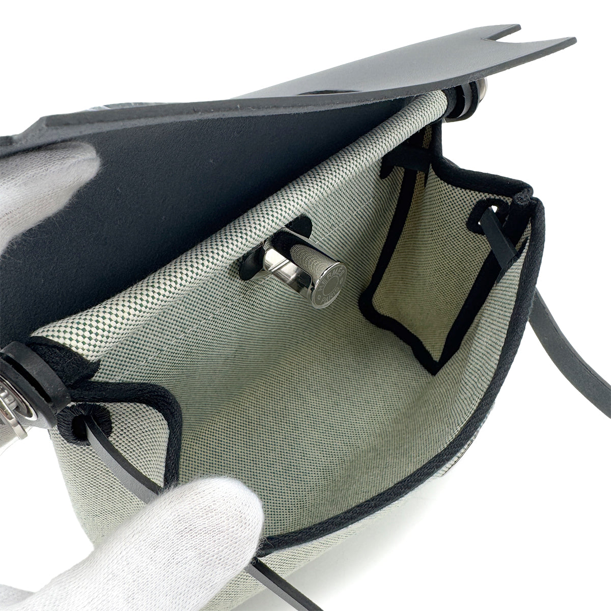 HERMES HER BAG ZIP 20 MINI VERT MOYEN BLACK VACHE HUNTER TOILE MILITAIRE SHOULDER BAG K 90287998