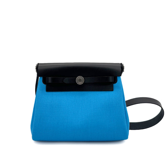 HERMES HER BAG ZIP 20 MINI BLEU RIVIERA BLACK VACHE HUNTER TOILE MILITAIRE SHOULDER BAG W 90287999