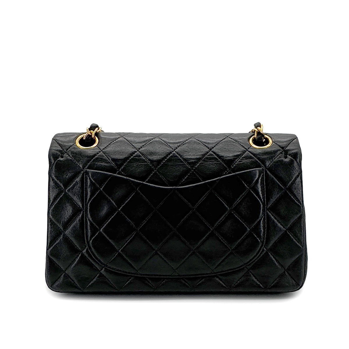 HERMES VINTAGE CLASSIC FLAP SMALL CHAIN SHOULDER BAG BLACK LAMB SKIN 90288001
