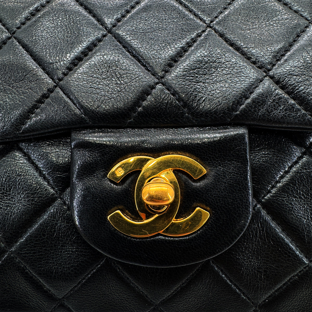 HERMES VINTAGE CLASSIC FLAP SMALL CHAIN SHOULDER BAG BLACK LAMB SKIN 90288001