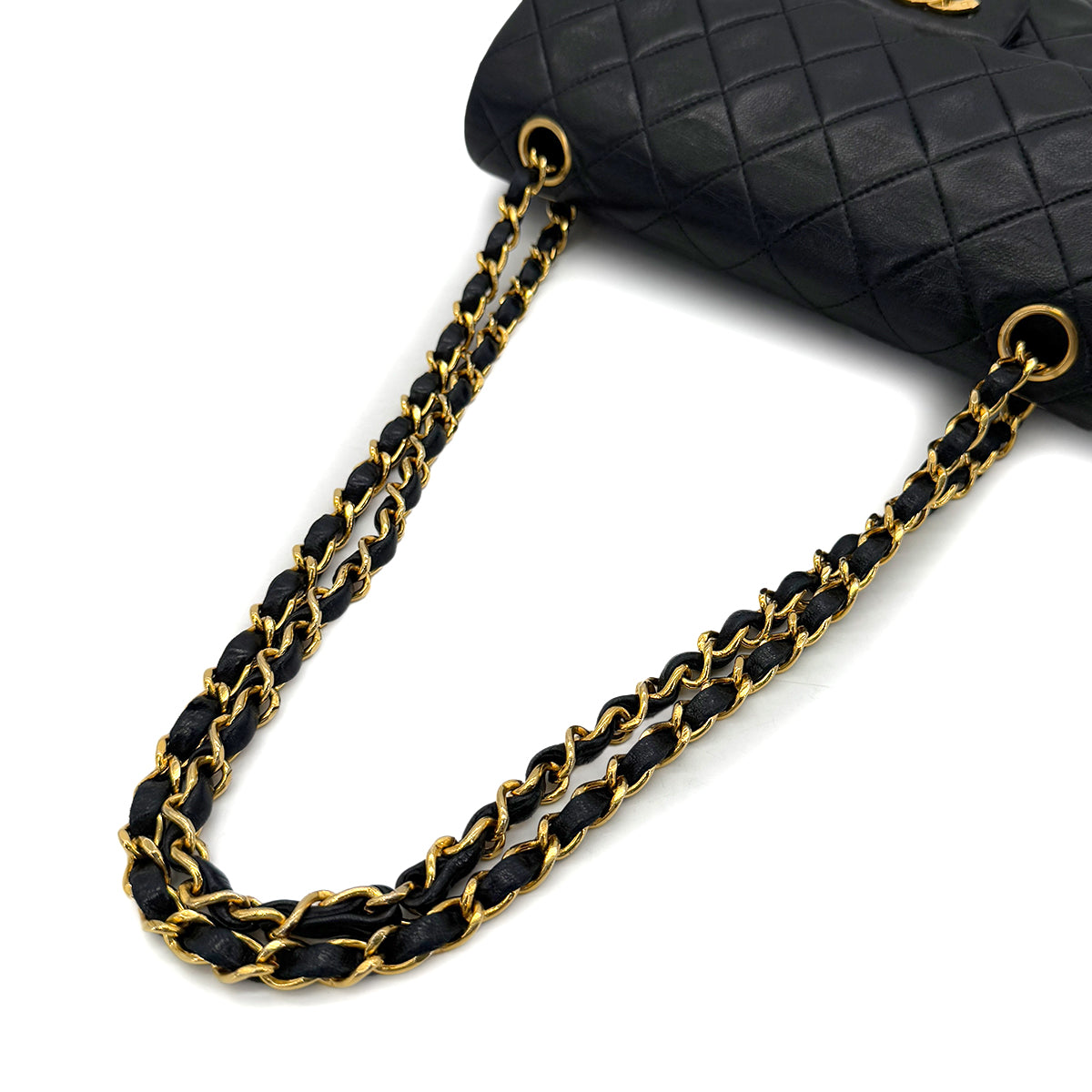 HERMES VINTAGE CLASSIC FLAP SMALL CHAIN SHOULDER BAG BLACK LAMB SKIN 90288001