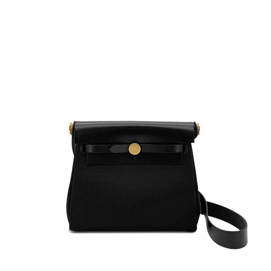 HERMES HER BAG ZIP 20 MINI BLACK VACHE HUNTER TOILE MILITAIRE SHOULDER BAG K GHW 90288007