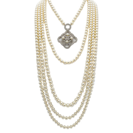 CHANEL NECKLACE CAMELLIA COCOMARK FAKEPEARL RHINESTONE ACCESSORY B16B 90288012