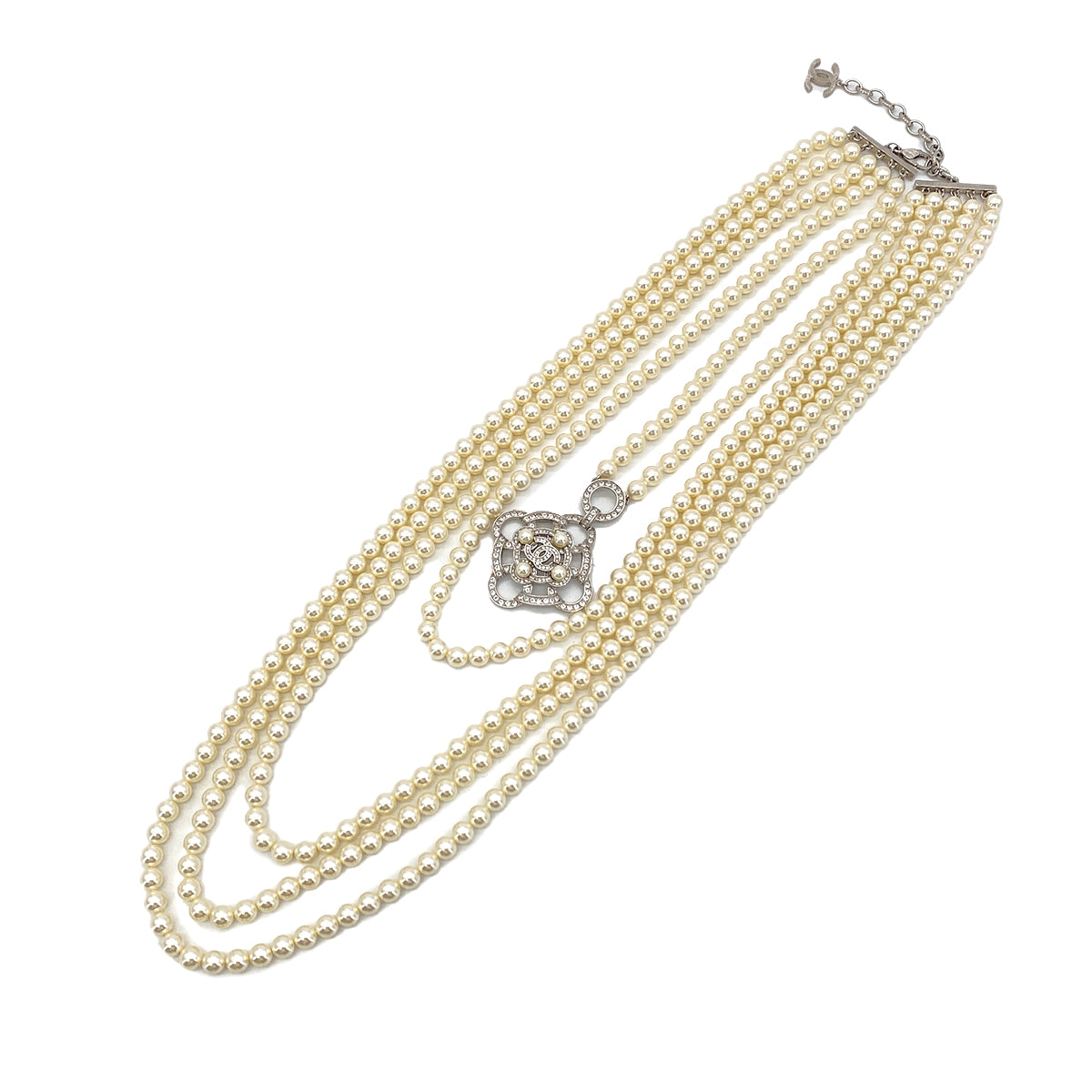 CHANEL NECKLACE CAMELLIA COCOMARK FAKEPEARL RHINESTONE ACCESSORY B16B 90288012