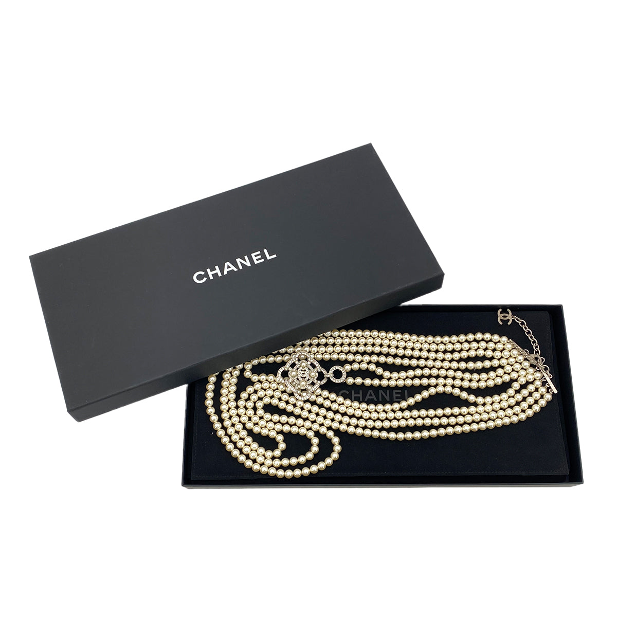 CHANEL NECKLACE CAMELLIA COCOMARK FAKEPEARL RHINESTONE ACCESSORY B16B 90288012