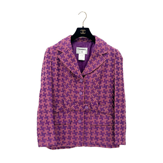 CHANEL VINTAGE COCO BUTTON TWEED JACKET PINK PURPLE RAYON 42 01P RTW 90288028
