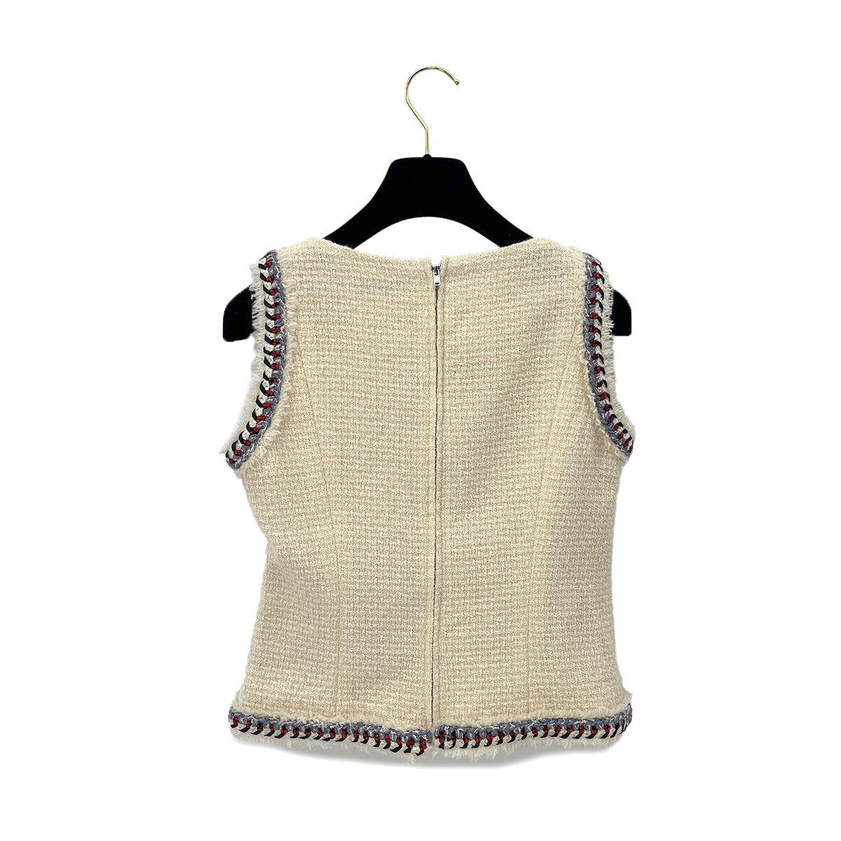CHANEL COCOMARK SLEEVELESS TWEED TOPS WHITE WOOL 38 P44 RTW 90288043
