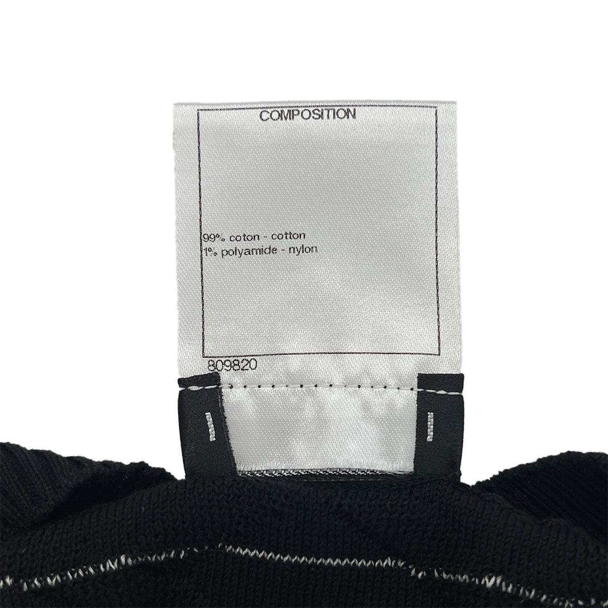 CHANEL COCOMARK CAMELLIA STRIPE HALF SLEEVE TOPS BLACK COTTON 40 P47 RTW 90288050