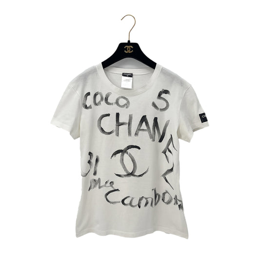 CHANEL CHRISTMAS 2008 LIMITED EDITION COCOMARK LOGO T-SHIRT WHITE COTTON M 08A RTW 90288056