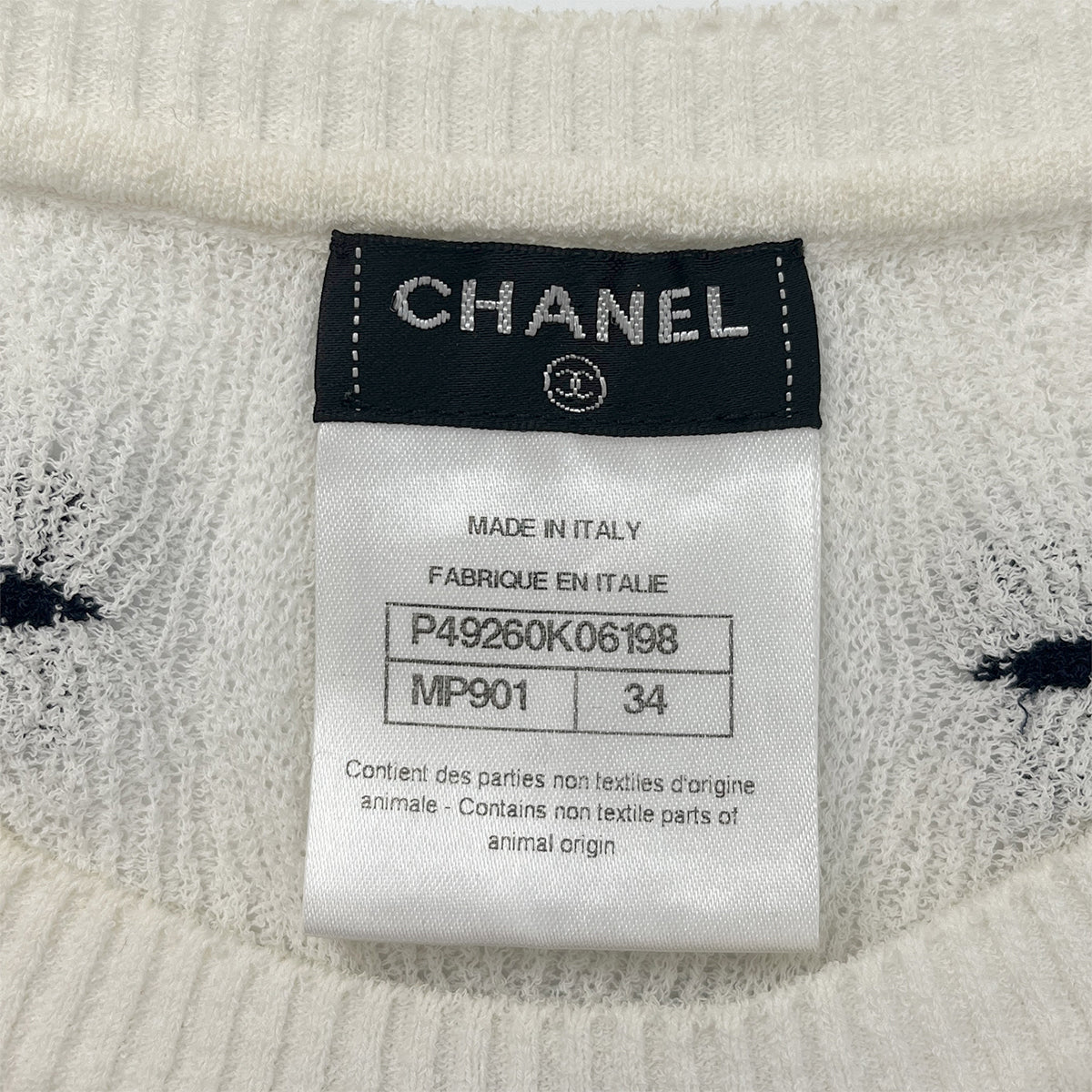 CHANEL RIBBON MOTIF HALF SLEEVE TOPS WHITE COTTON 34 P49 RTW 90288057