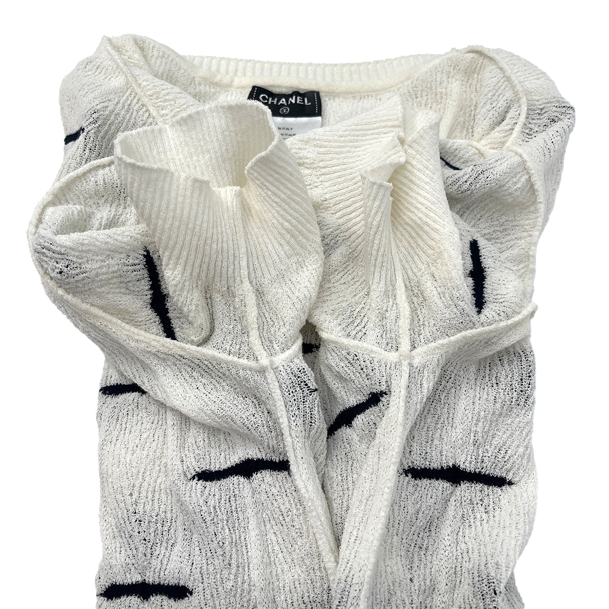 CHANEL RIBBON MOTIF HALF SLEEVE TOPS WHITE COTTON 34 P49 RTW 90288057