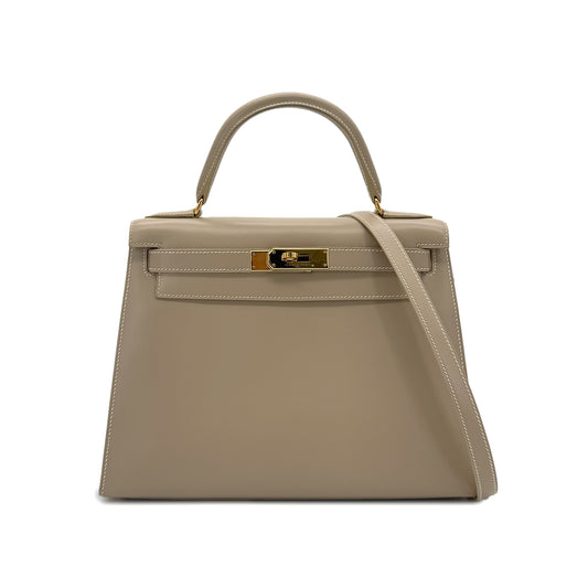 HERMES KELLY 28 SELLIER GRIS TOURTERELLE BOXCALF HAND SHOULDER BAG □B GHW 90288062