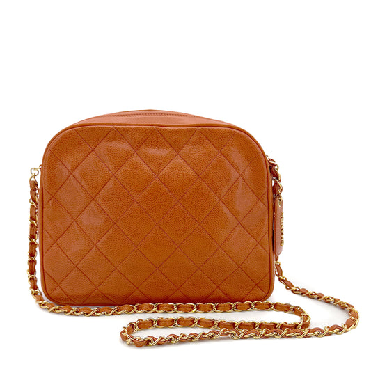 CHANEL VINTAGE MATELASSE CHAIN SHOULDER BAG ORANGE CAVIAR SKIN 90288064