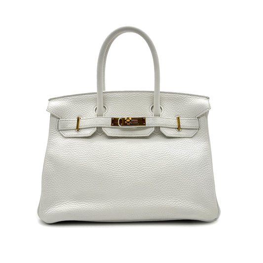 HERMES BIRKIN 30 WHITE TAURILLON CLEMENCE HAND BAG A GHW 90288066
