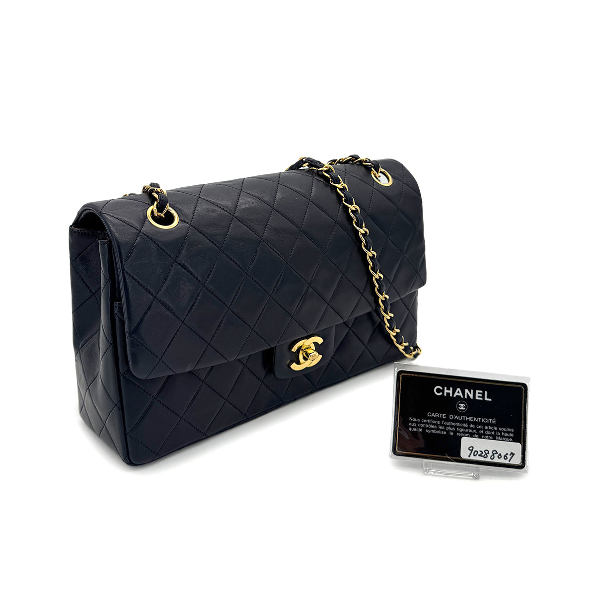 CHANEL VINTAGE MATELASSE CHAIN SHOULDER BAG NAVY LAMB SKIN 90288067