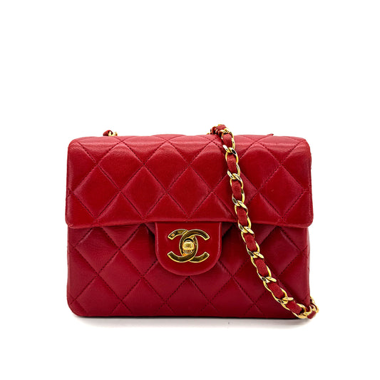 CHANEL VINTAGE MINI MATELASSE CHAIN SHOULDER BAG RED LAMB SKIN 90288069