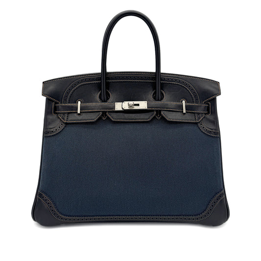 HERMES BIRKIN 35 GHILLIES BLACK DENIM FONC EVERCALF TOILE H HAND BAG □P SHW 90288489