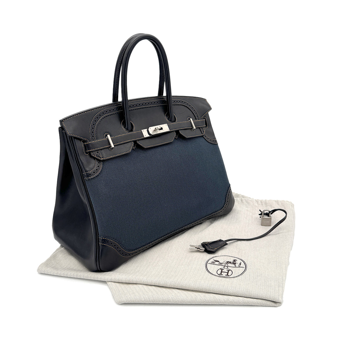 HERMES BIRKIN 35 GHILLIES BLACK DENIM FONC EVERCALF TOILE H HAND BAG □P SHW 90288489