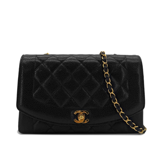 CHANEL VINTAGE DIANA MEDIUM CHAIN SHOULDER BAG BLACK CAVIAR SKIN 90288493