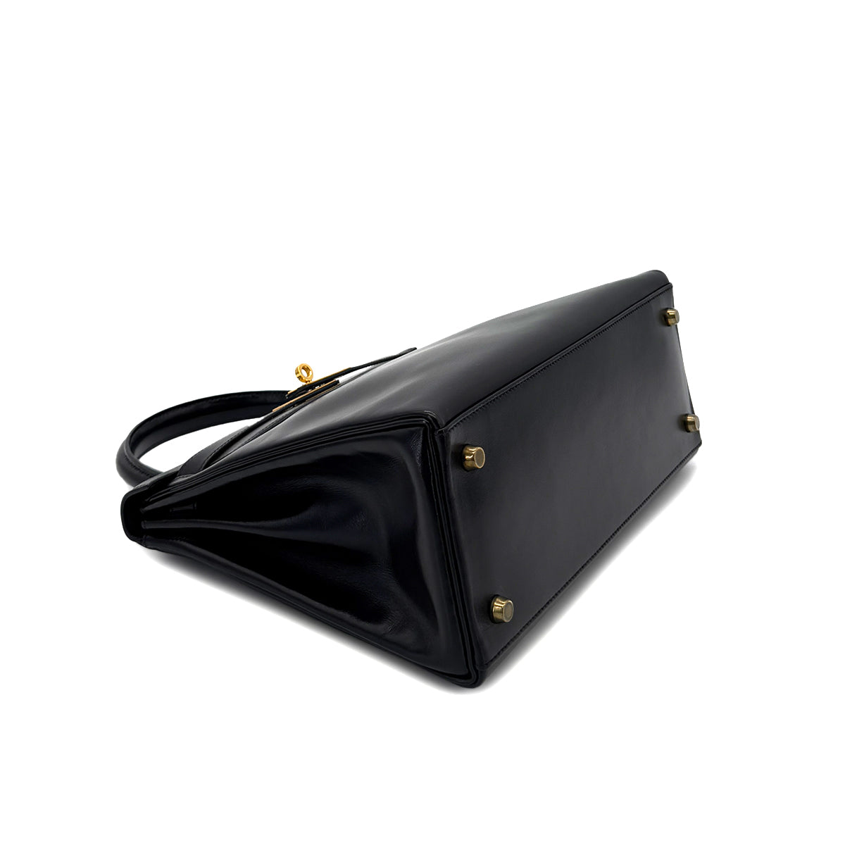 HERMES KELLY 28 RETOURNE BLACK BOXCALF HAND SHOULDER BAG 〇V GHW 90288495