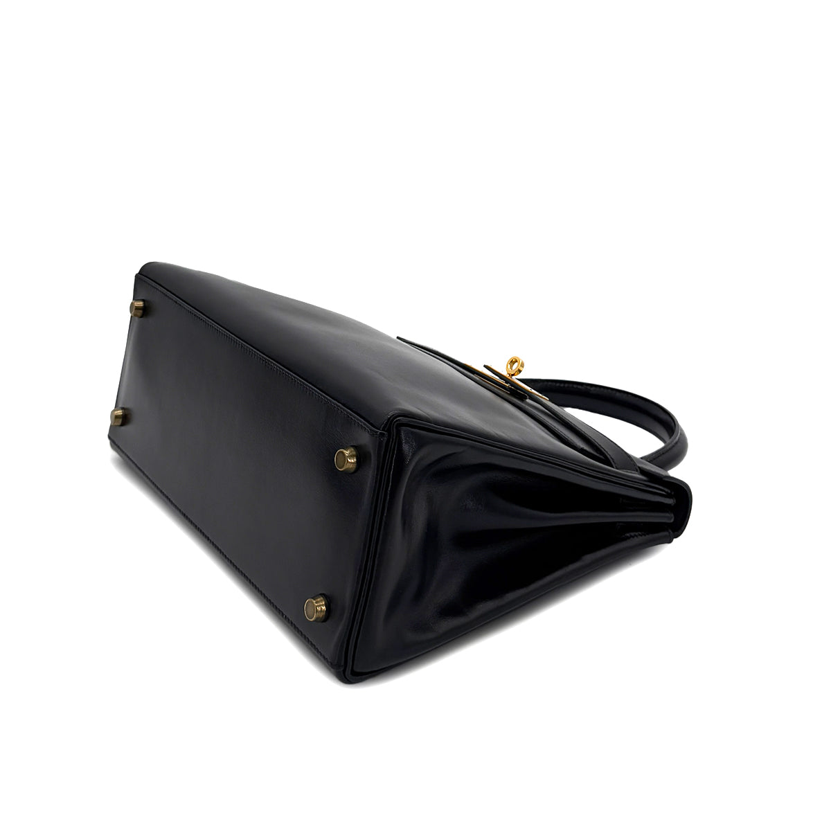 HERMES KELLY 28 RETOURNE BLACK BOXCALF HAND SHOULDER BAG 〇V GHW 90288495