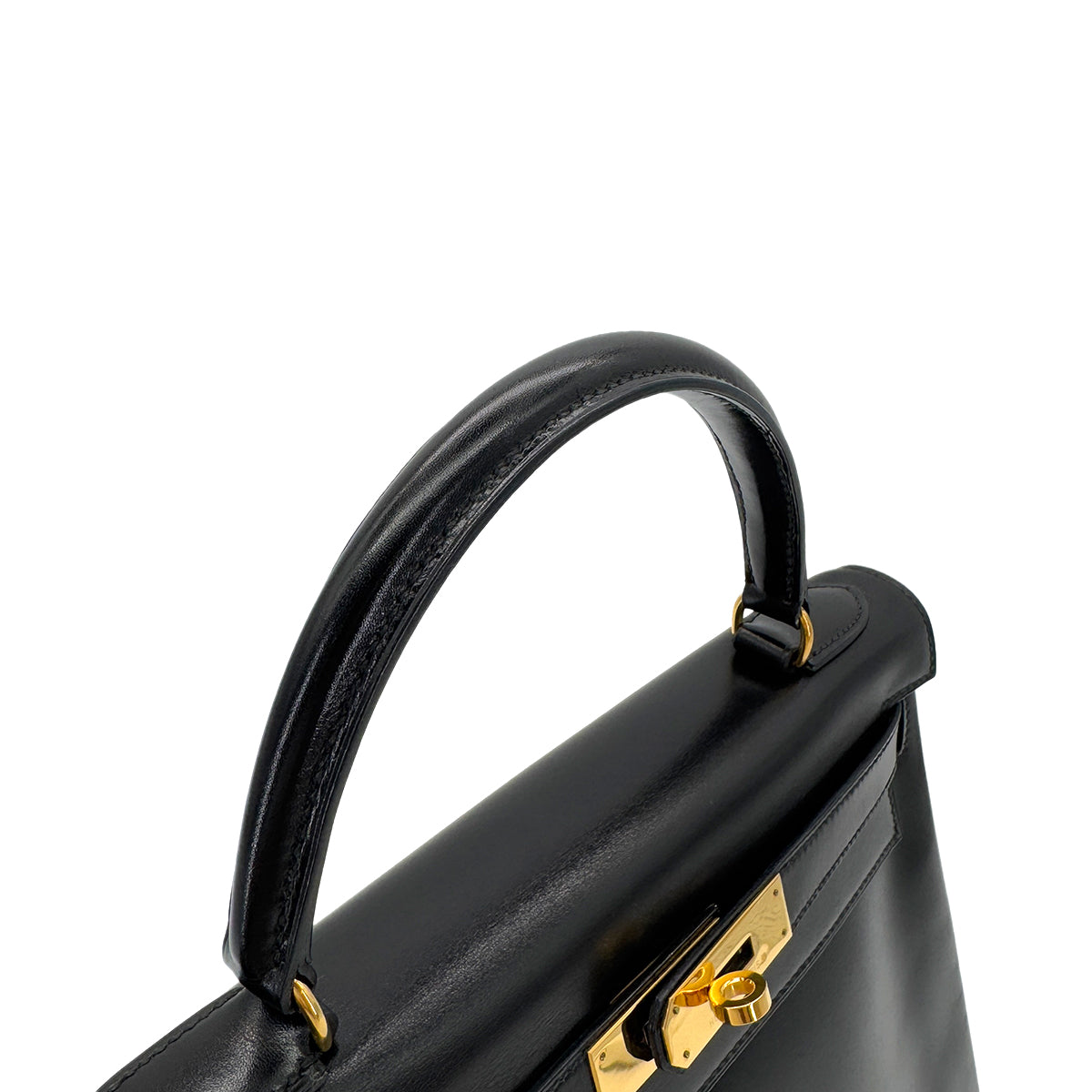 HERMES KELLY 28 RETOURNE BLACK BOXCALF HAND SHOULDER BAG 〇V GHW 90288495