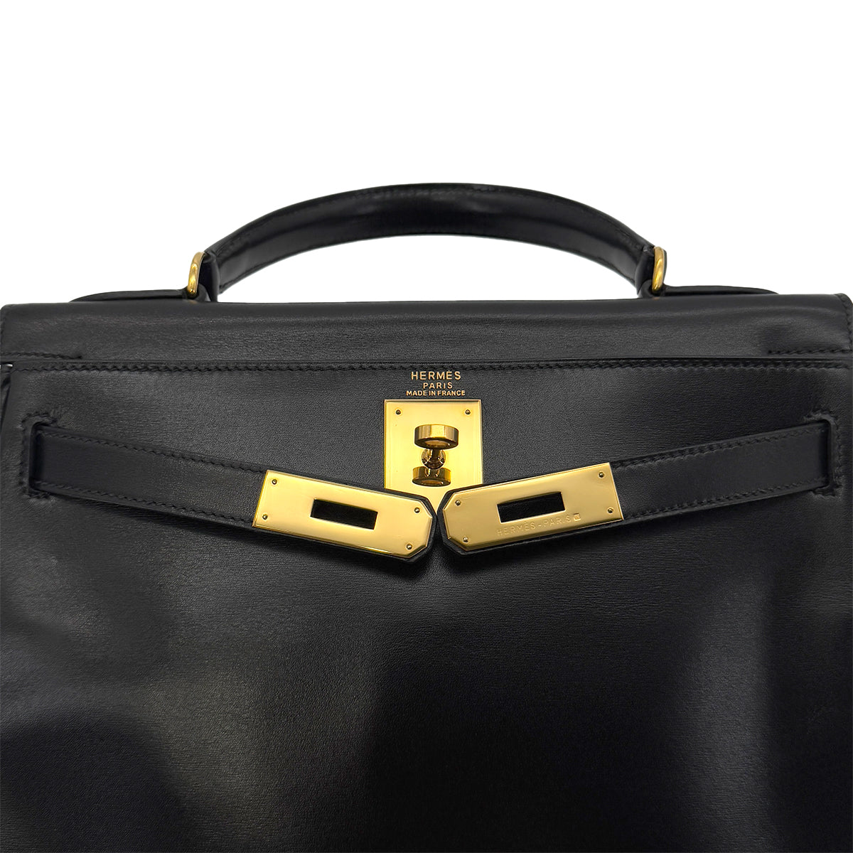 HERMES KELLY 28 RETOURNE BLACK BOXCALF HAND SHOULDER BAG 〇V GHW 90288495