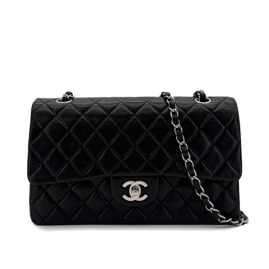 CHANEL VINTAGE CLASSIC FLAP MEDIUM CHAIN SHOULDER BAG BLACK LAMB SKIN 90288496