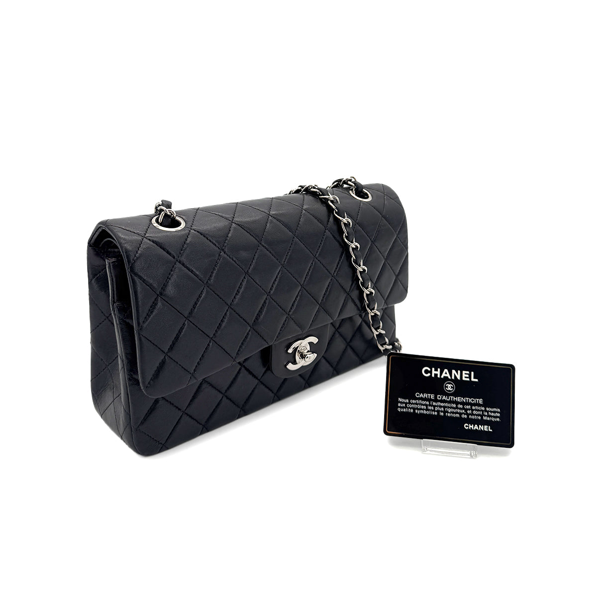 CHANEL VINTAGE CLASSIC FLAP MEDIUM CHAIN SHOULDER BAG BLACK LAMB SKIN 90288496