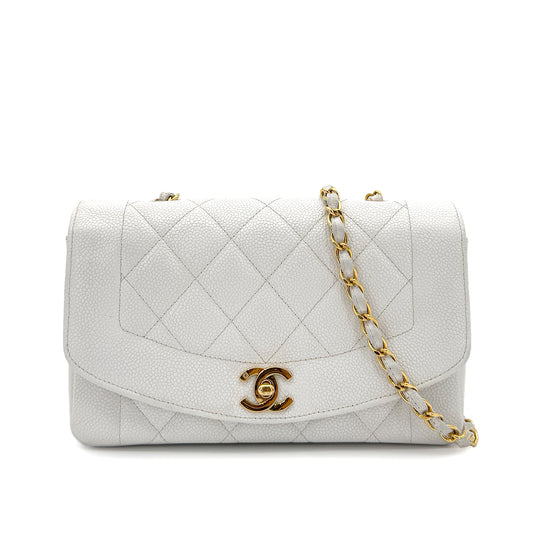 CHANEL VINTAGE DIANA SMALL CHAIN SHOULDER BAG WHITE CAVIAR SKIN 90288497
