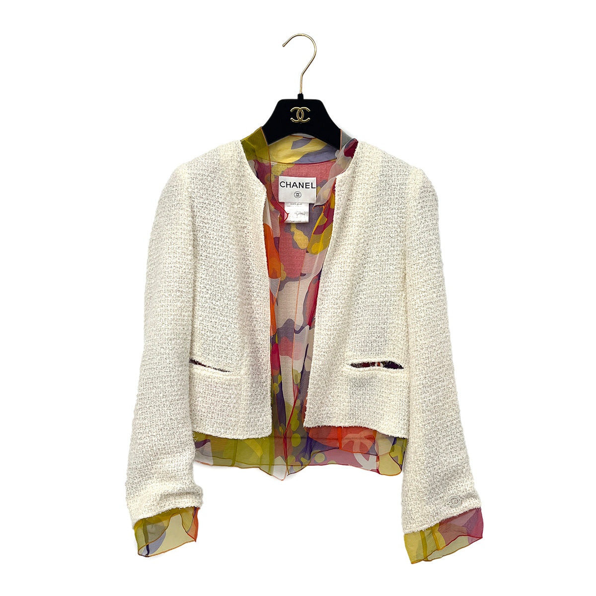 CHANEL TWEED JACKET FRILLS WHITE NYLON 36 00T RTW 90288502