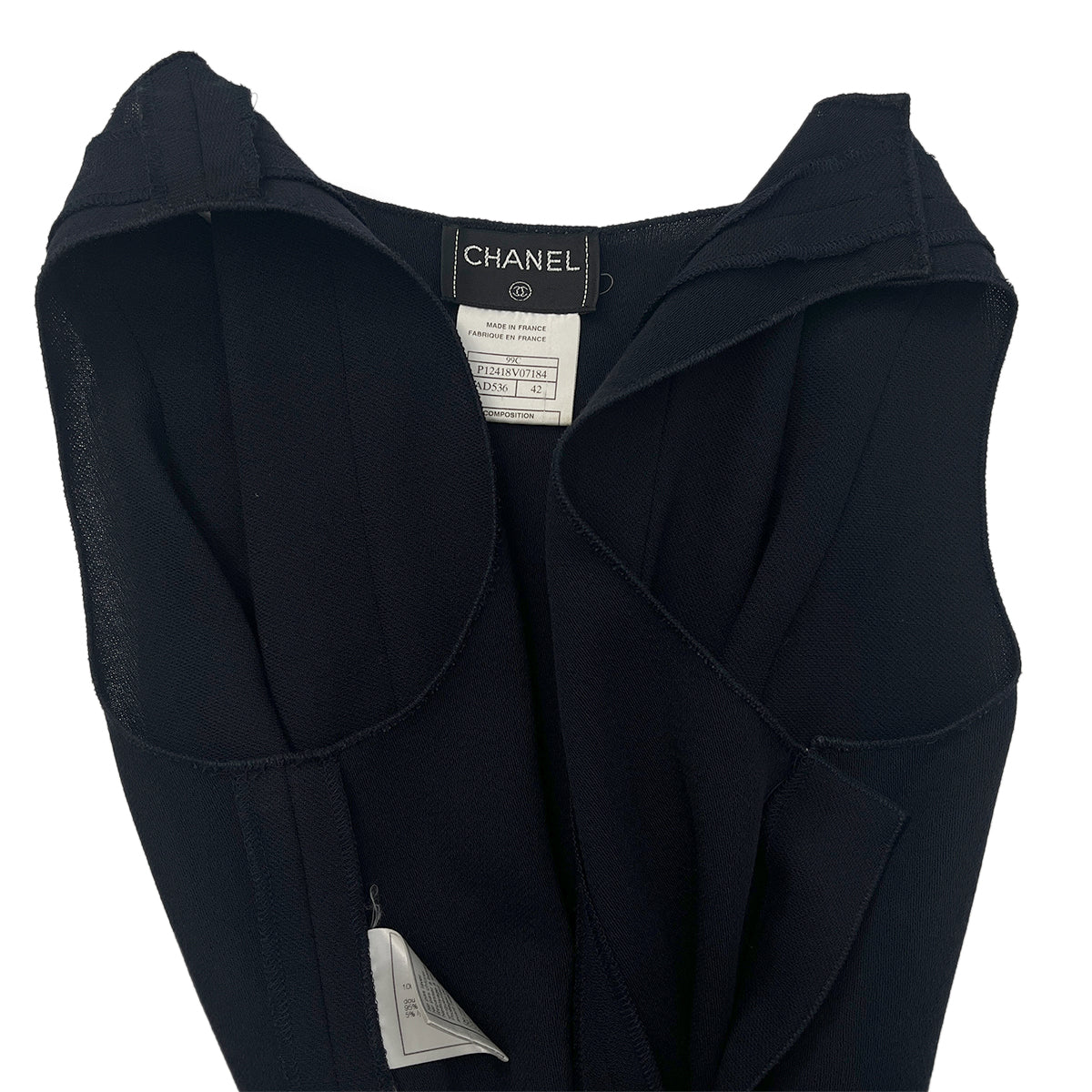 CHANEL VINTAGE COCO BUTTIN SLEEVELESS TOPS NAVY WOOL 42 99C RTW 90288509