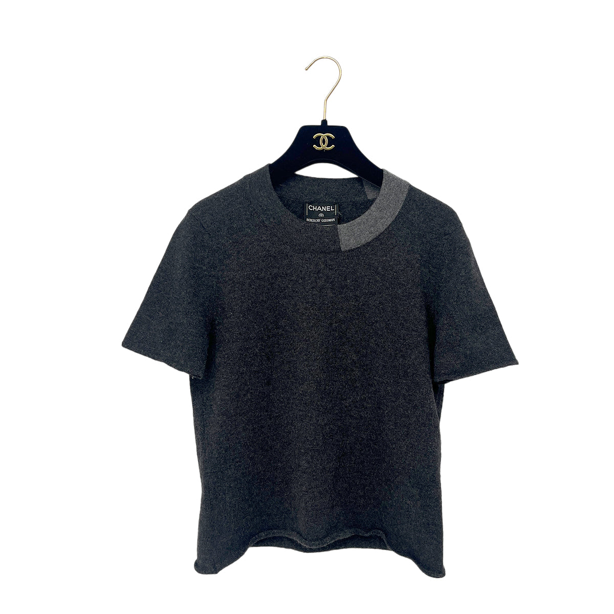 CHANEL VINTAGE BICOLOR HALF SLEEVE KNIT TOPS BLACK GRAY 36 98A RTW 90288511